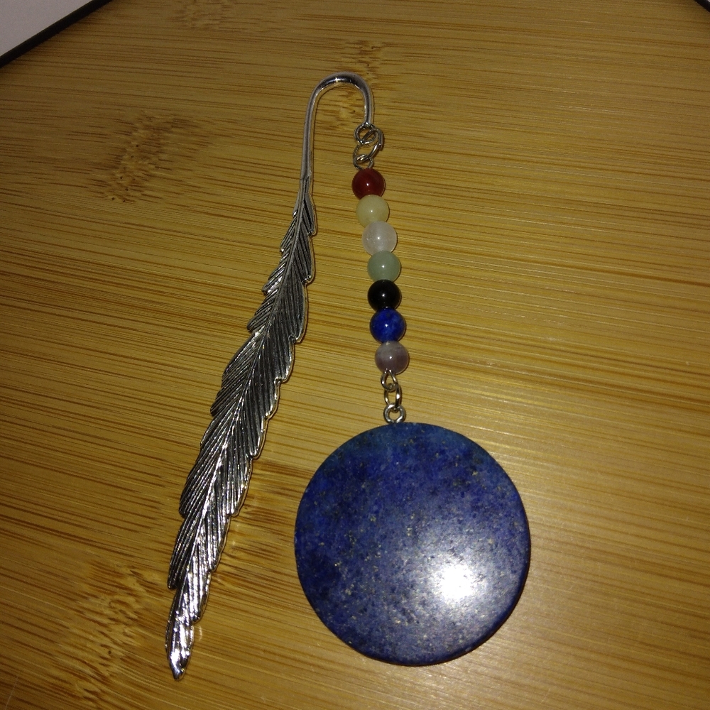 Lapis lazuli Chakra bead feather bookmark